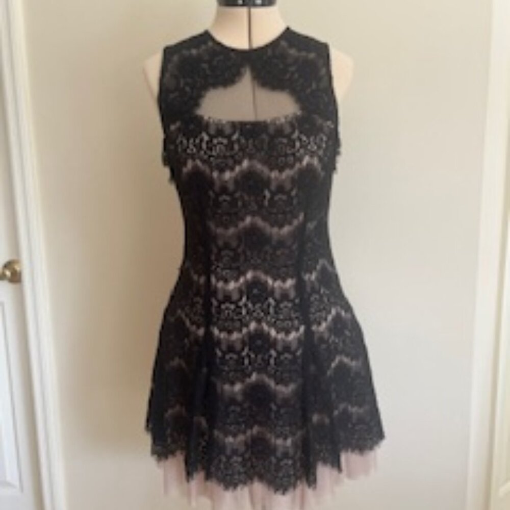 Betsy & Adam Dress Black Lace with Tan Lining Size 8